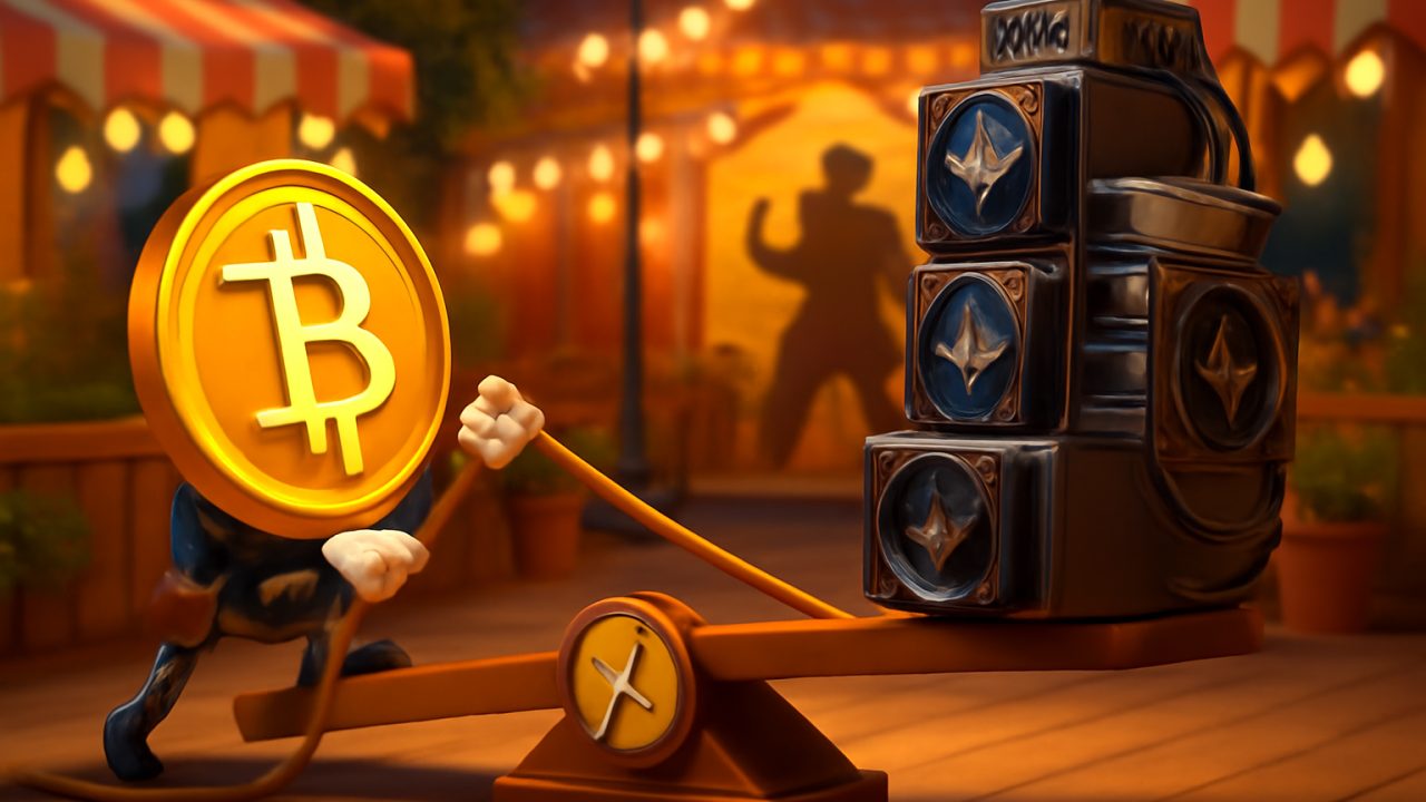 Bitcoin Hashprice Carnival Seesaw Showing the Balance Between Miner Revenue and Hashrate
